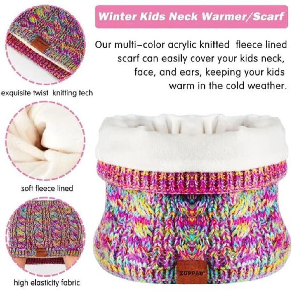 Kids Winter Hat Gloves Scarf Set,Girls Toddler Children Hats Beanie with Pom - Picture 3 of 7